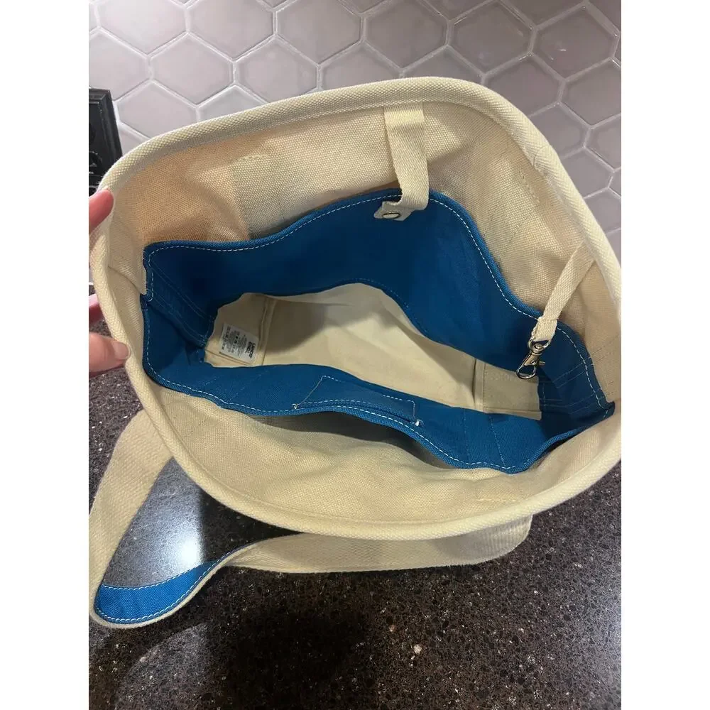 Land’s End Canvas Classic Bag Tote Cream Blue Beach School Diaper Grocery Travel